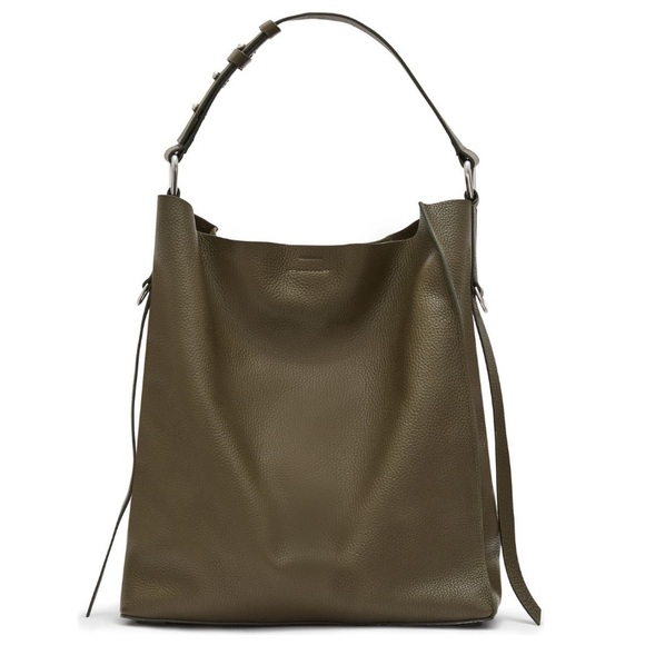 AllSaints Large Leather Tote w Pouch NWT Sycamore Green - Picture 3 of 10